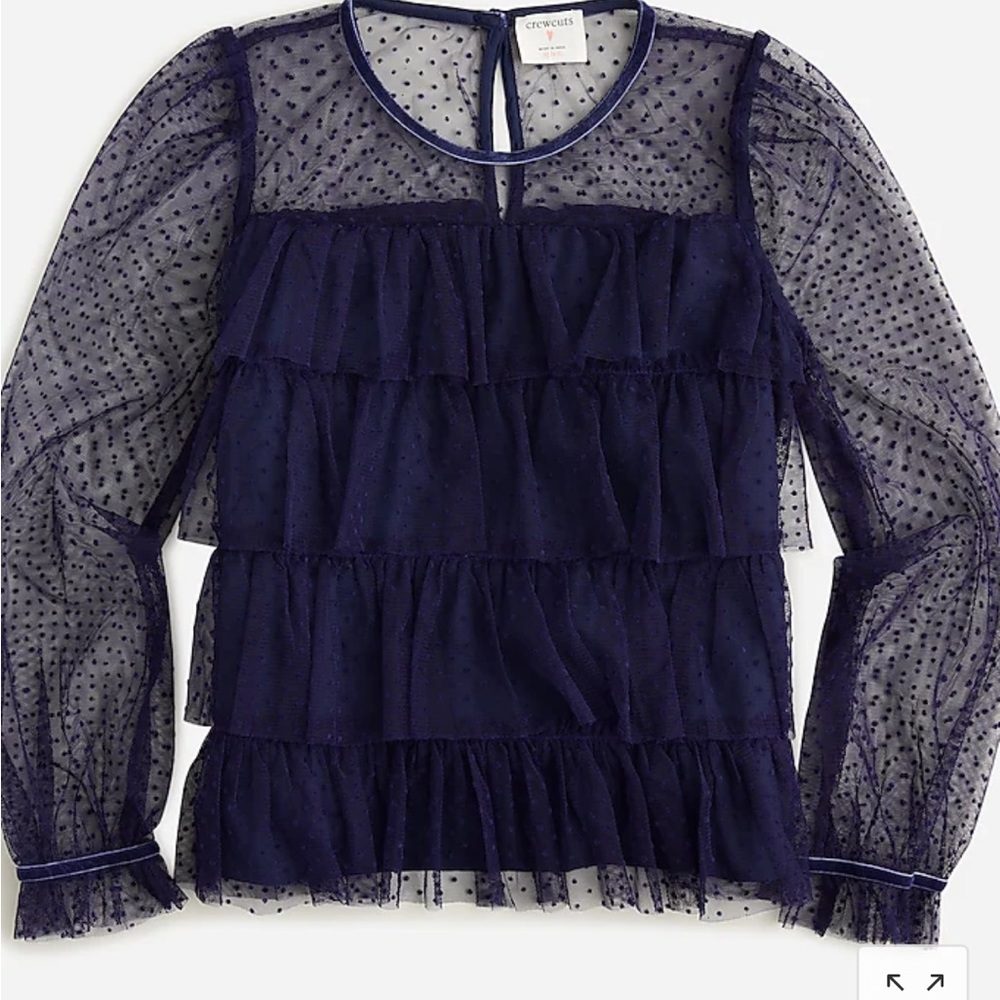Crew cuts top‎ NWT size 2-3T sheer polka dot tiered fancy dress navy